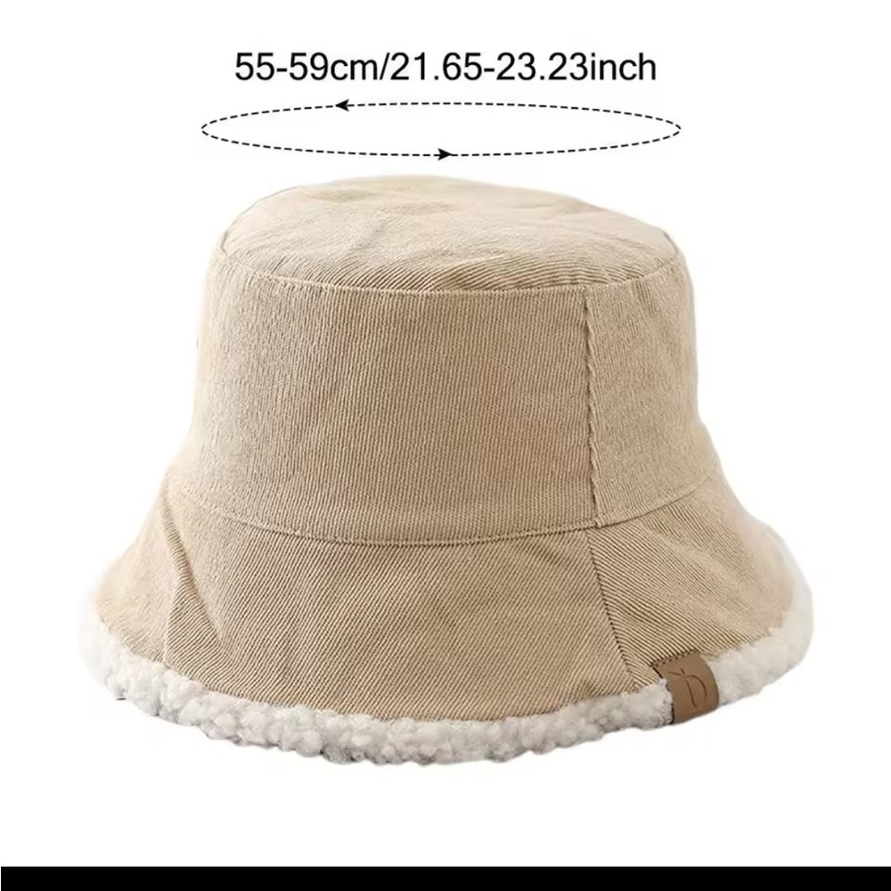 Reversible faux lambswool and corduroy bucket hat NWT - Picture 2 of 3